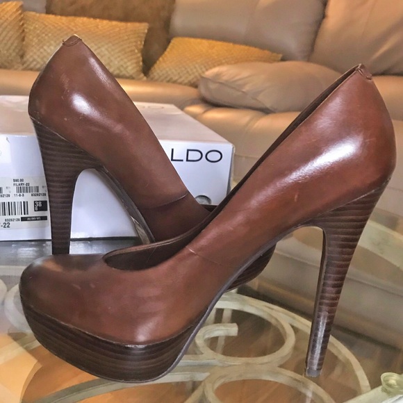 Aldo Shoes - Aldo Chocolate Brown Leather Platform Pumps